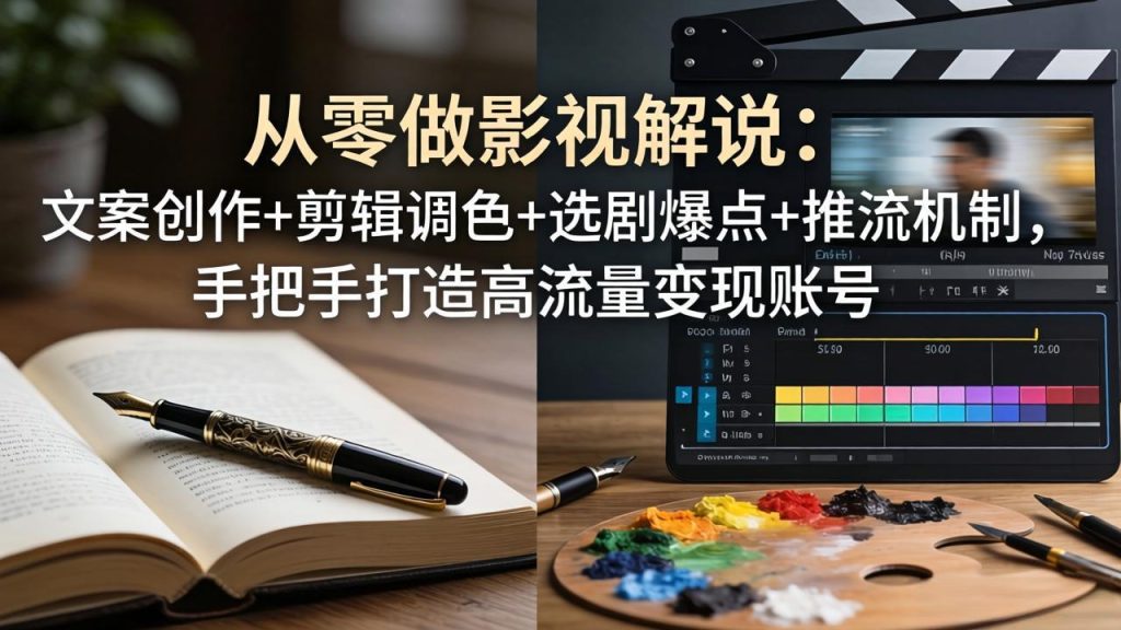 从零做影视解说：文案创作+剪辑调色+选剧爆点+推流机制，手把手打造高流量变现账号-优创圈