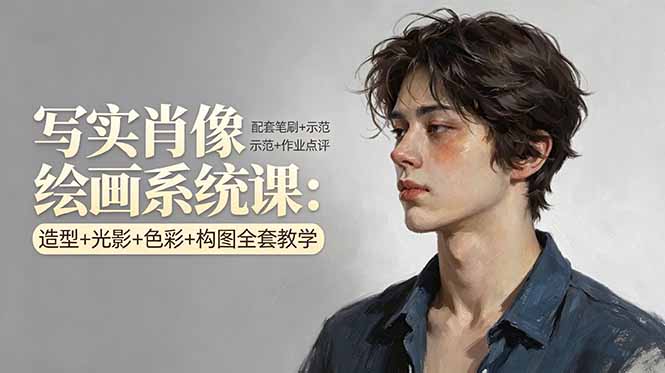 写实肖像绘画系统课：造型+光影+色彩+构图全套教学，配套笔刷+示范+作业点评-优创圈