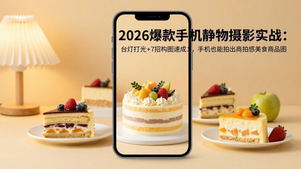 2026爆款手机静物摄影实战：台灯打光+7招构图速成，手机也能拍出商拍感美食商品图-优创圈