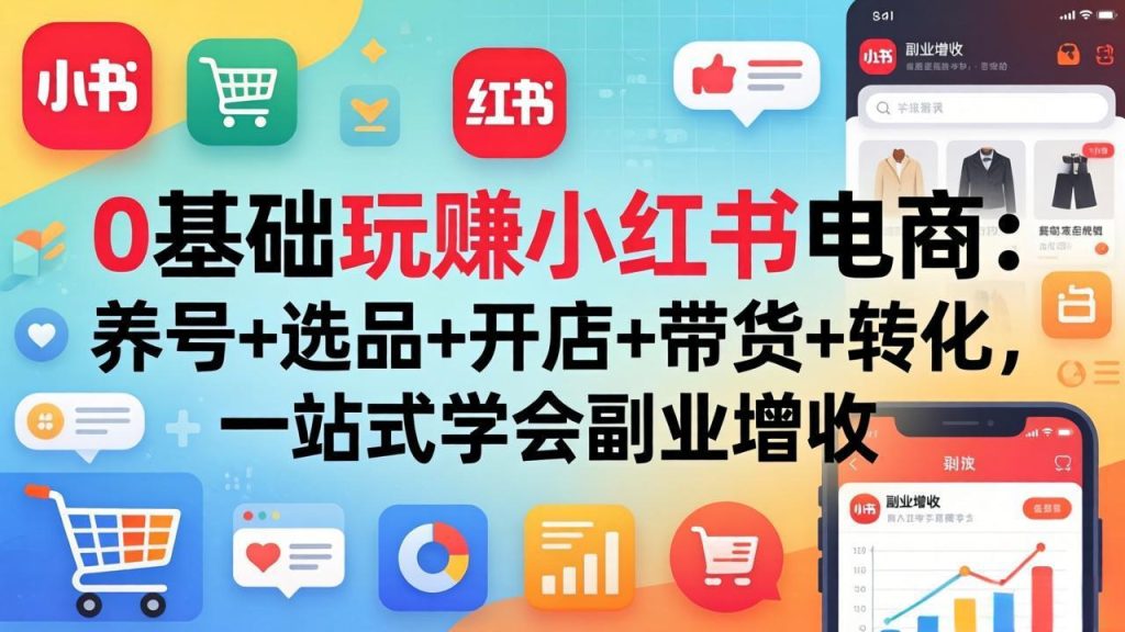 0基础玩赚小红书电商：养号+选品+开店+带货+转化，一站式学会副业增收-优创圈
