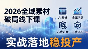 2026全域素材破局线下课：AI素材+全域内容+八大方案+三大SOP，实战落地稳投产-优创圈