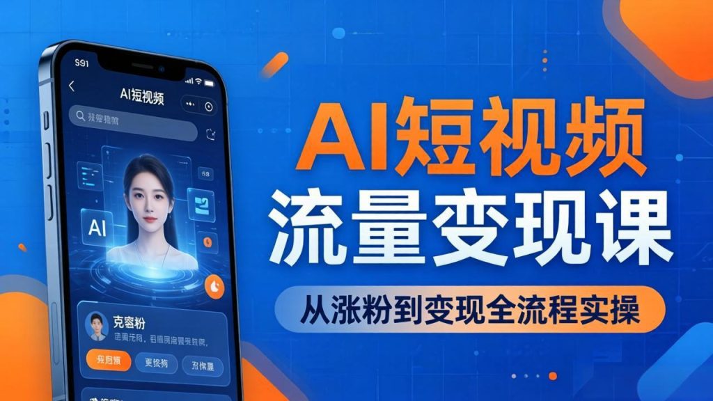 AI短视频流量变现课：一部手机玩转数字人克隆+爆款制作，从涨粉到变现全流程实操-优创圈