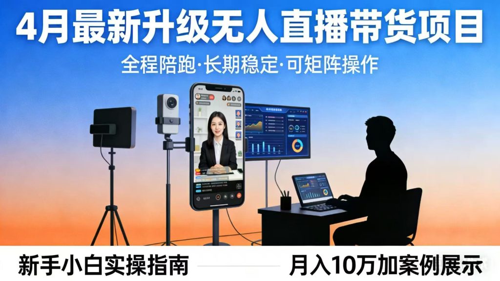 4月最新升级 无人直播 带货 全程陪跑  长期稳定 可矩阵  每天半小时新手小白实操月入 十万-优创圈