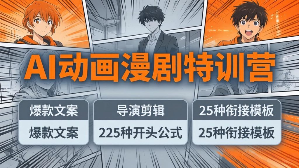 AI动画漫剧特训营：爆款文案+导演剪辑：225种开头公式+25种衔接模板，两小时剪电影级大片-优创圈