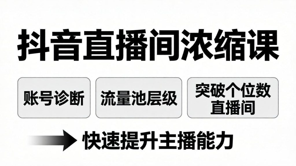 抖音直播间浓缩课：账号诊断+流量池层级，突破个位数直播间，快速提升主播能力-优创圈