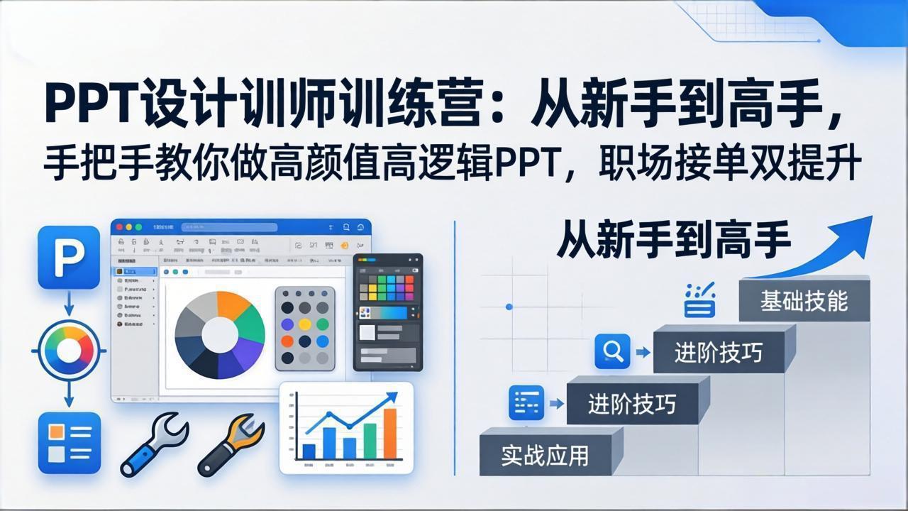 PPT设计训师训练营：从新手到高手，手把手教你做高颜值高逻辑PPT，职场接单双提升