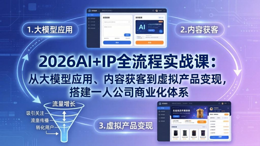 2026AI+IP全流程实战课：从大模型应用、内容获客到虚拟产品变现，搭建一人公司商业化体系-优创圈
