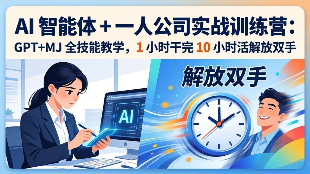 AI 智能体 + 一人公司实战训练营：GPT+MJ 全技能教学，1 小时干完 10 小时活解放双手-优创圈