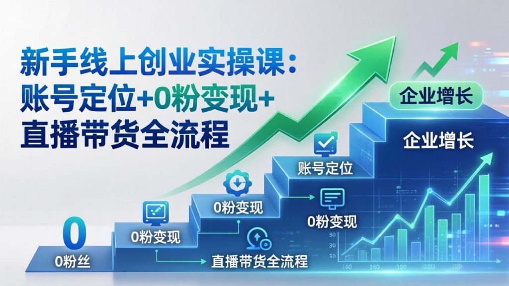 新手线上创业实操课：账号定位+0粉变现+直播带货全流程，企业用户增长一步到位-优创圈
