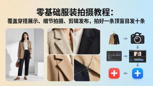零基础服装拍摄教程：覆盖穿搭展示、细节拍摄、剪辑发布，拍好一条顶盲目发十条-优创圈