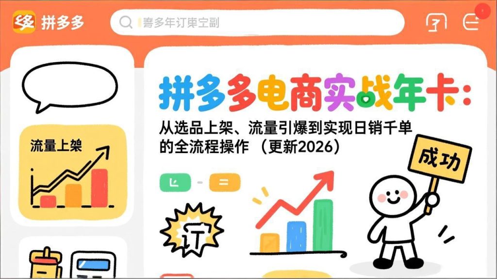 拼多多电商实战年卡：从选品上架、流量引爆到实现日销千单的全流程操作（更新2026年3月）-优创圈