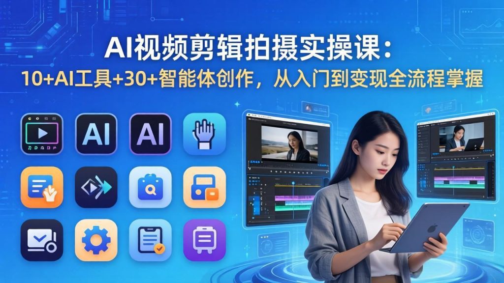 AI 视频剪辑拍摄实操课：10+AI工具+30+智能体创作，从入门到变现全流程掌握-优创圈