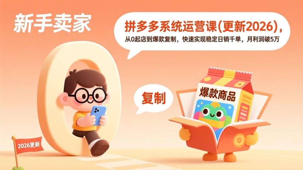 拼多多系统运营课(更新3月)，从0起店到爆款复制，快速实现稳定日销千单，月利润破5万-优创圈