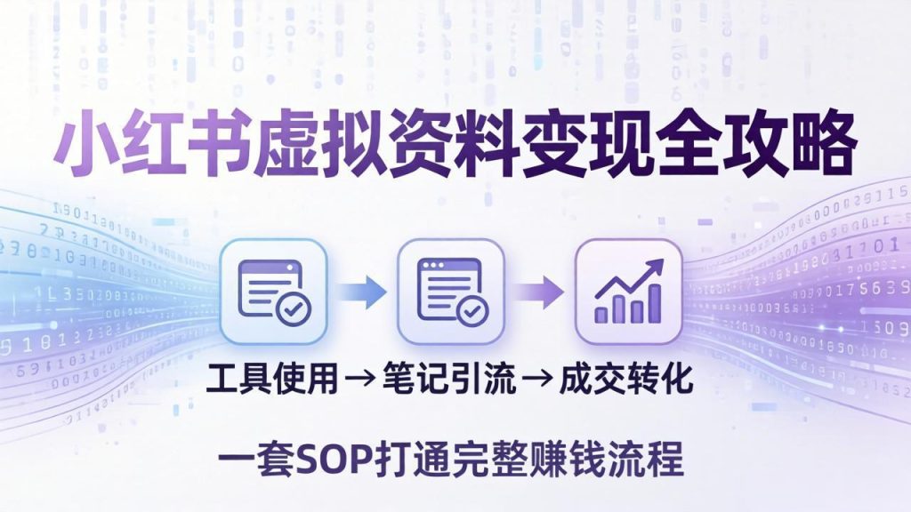 小红书虚拟资料变现全攻略：从工具使用到笔记引流成交，一套 SOP 打通完整赚钱流程-优创圈