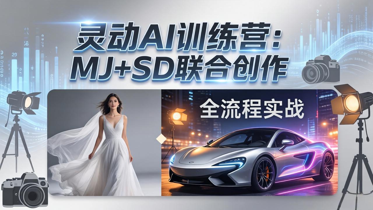 灵动AI训练营-3.0课程：MJ+SD联合创作，从婚纱大片到汽车广告，摄影后期全流程实战