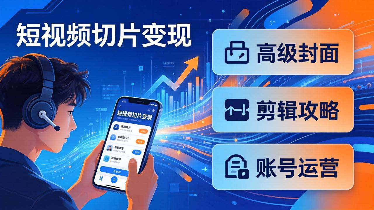 短视频切片变现速成班2.0：高级封面+剪辑攻略+账号运营，0基础小白快速入局副业