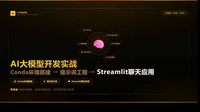AI大模型开发实战：Conda环境搭建→提示词工程→Streamlit聊天应用，零基础到项目落地-优创圈
