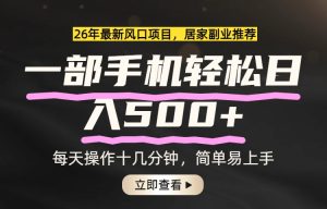 26年居家副业首选，一部手机轻松日入500+，长期稳定可做-优创圈