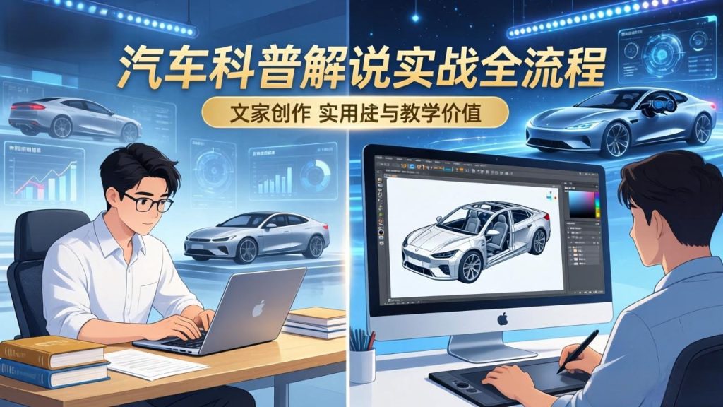 抖音汽车科普解说实战：文案+动画+画面处理+去水印全流程，打造专业汽车科普视频-优创圈