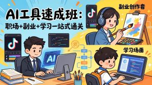 AI工具速成班：职场+副业+学习一站式通关，20+爆款类型+剪映技巧+抖音算法，0基础快速上手-优创圈