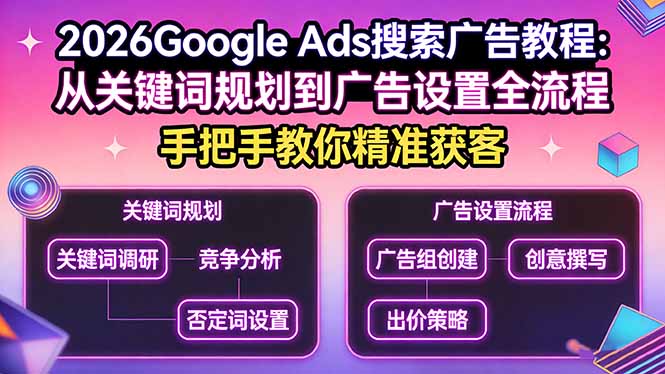 2026Google Ads搜索广告教程：从关键词规划到广告设置全流程，手把手教你精准获客-优创圈