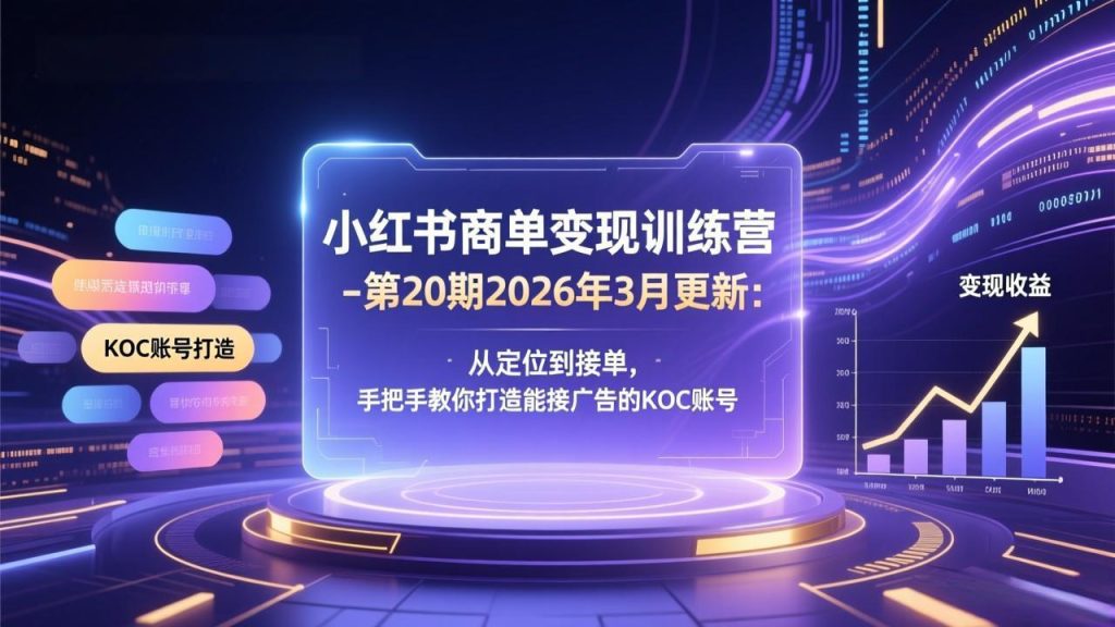 小红书商单变现训练营-第20期26年3月更新：从定位到接单，手把手教你打造能接广告的KOC账号-优创圈
