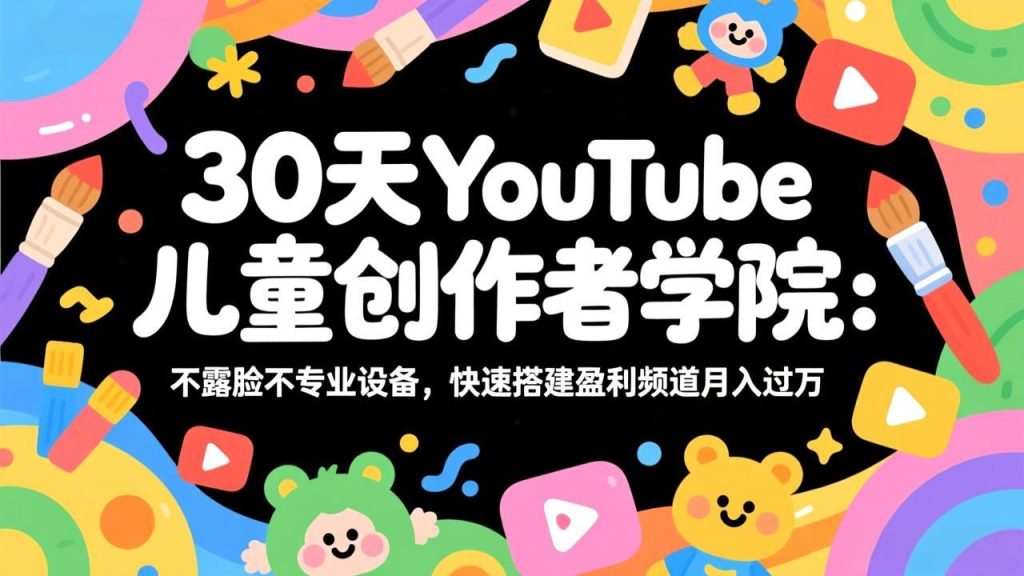 30天YouTube儿童创作者学院：不露脸不专业设备，快速搭建盈利频道月入过万-优创圈