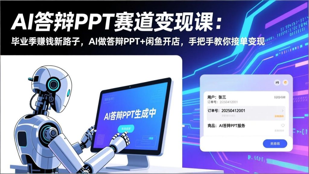 AI答辩PPT赛道变现课(视频+文档)：毕业季赚钱新路子，AI做答辩PPT+闲鱼开店，教你接单变现-优创圈