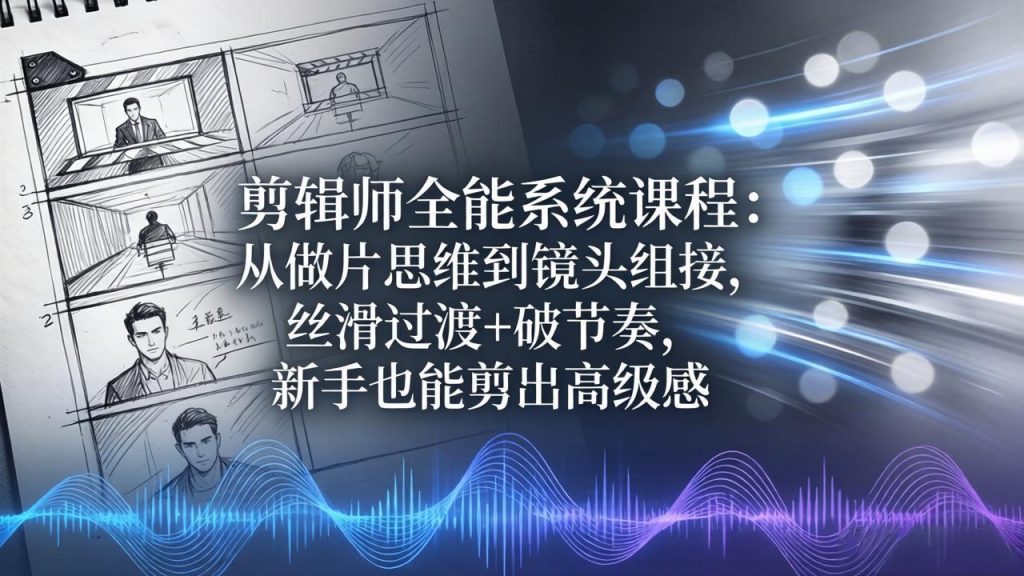 剪辑师全能系统课程：从做片思维到镜头组接，丝滑过渡+破节奏，新手也能剪出高级感-优创圈