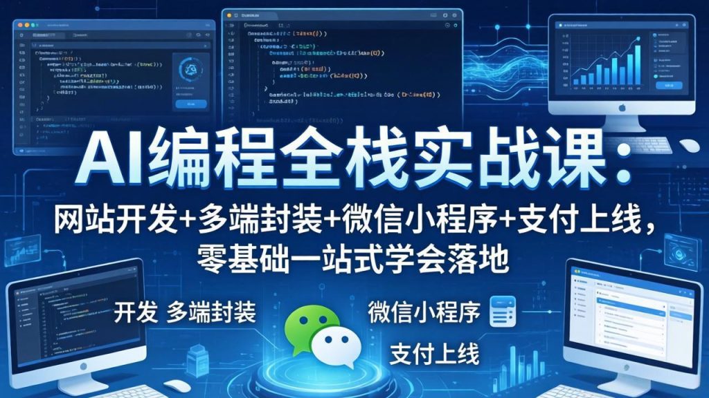 AI编程全栈实战课：网站开发+多端封装+微信小程序+支付上线，零基础一站式学会落地-优创圈