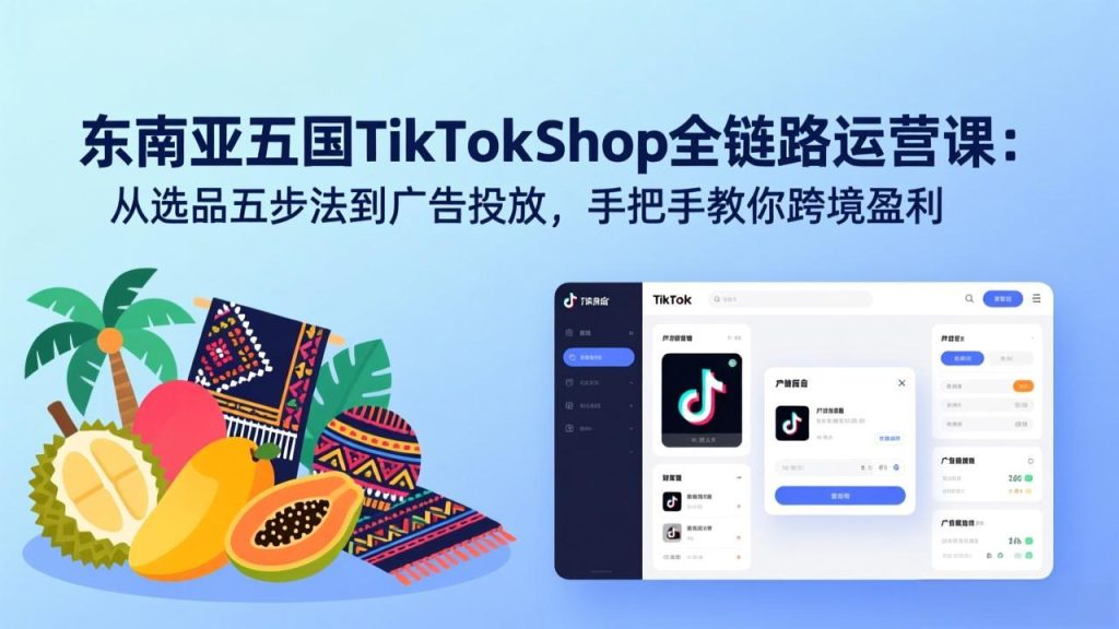 东南亚五国TikTok Shop全链路运营课：从选品五步法到广告投放，手把手教你跨境盈利-优创圈