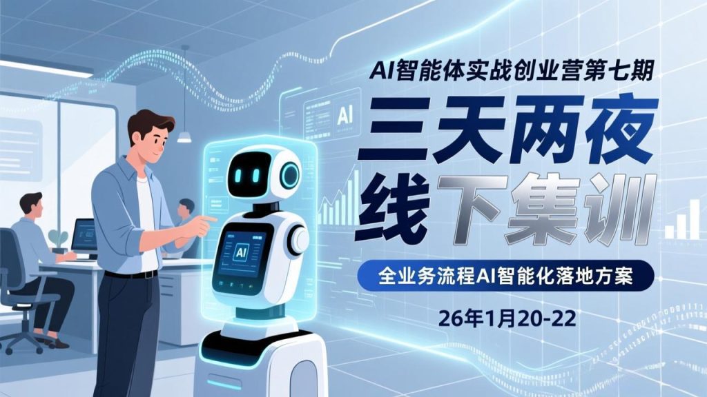 AI智能体实战创业营第七期，三天两夜线下集训，企业全业务流程AI智能化落地方案(26年1月20-22)-优创圈