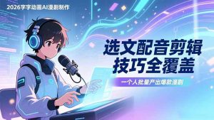 2026字字动画AI漫剧制作-1期，选文配音剪辑技巧全覆盖，一个人就能批量产出爆款漫剧-优创圈