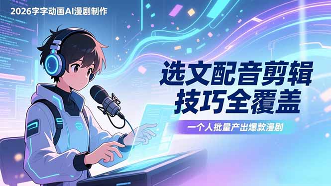 2026字字动画AI漫剧制作-1期，选文配音剪辑技巧全覆盖，一个人就能批量产出爆款漫剧-优创圈