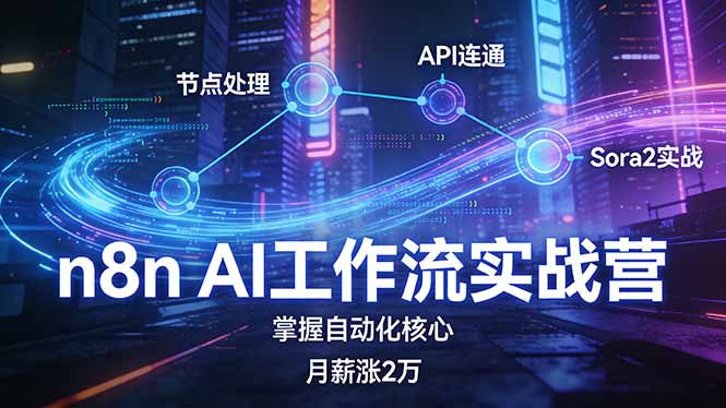 n8n AI工作流实战营，节点处理+API连通+Sora2实战，掌握自动化核心月薪涨2万-优创圈