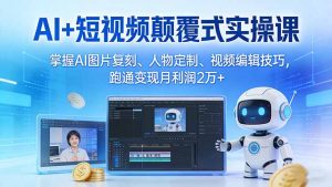 AI+短视频颠覆式实操课：掌握AI图片复刻、人物定制、视频编辑技巧，跑通变现月利润2万+-优创圈