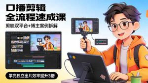 口播剪辑全流程速成课，剪映双平台+博主案例拆解，学完独立出片效率提升3倍-优创圈