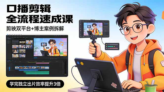 口播剪辑全流程速成课，剪映双平台+博主案例拆解，学完独立出片效率提升3倍-优创圈