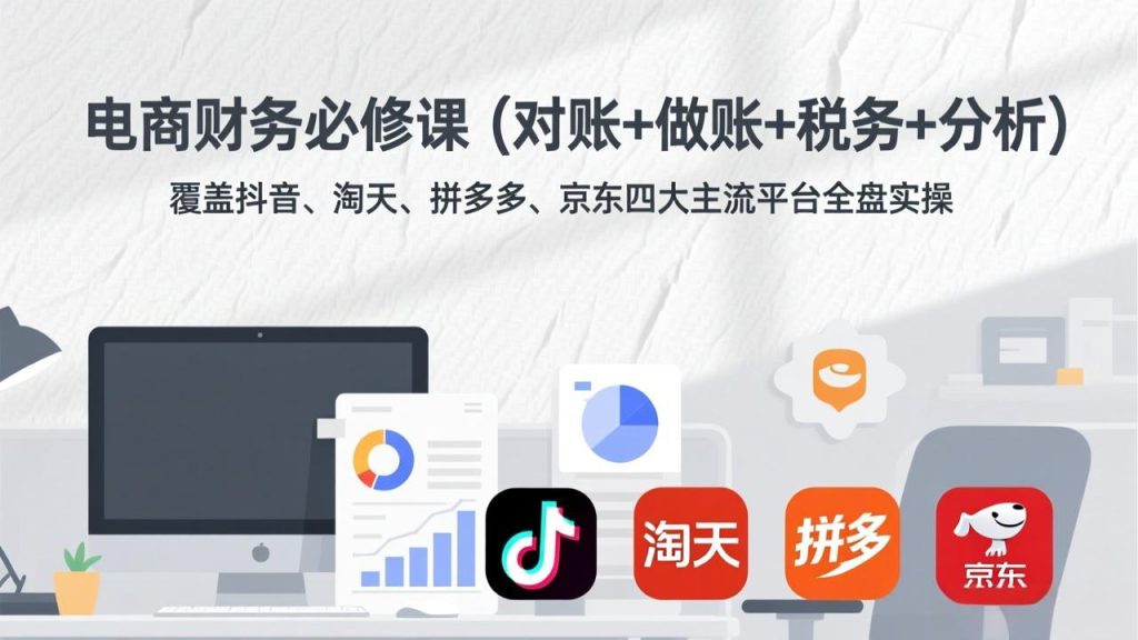 电商财务必修课（对账+做账+税务+分析）覆盖抖音、淘天、拼多多、京东四大主流平台全盘实操-优创圈