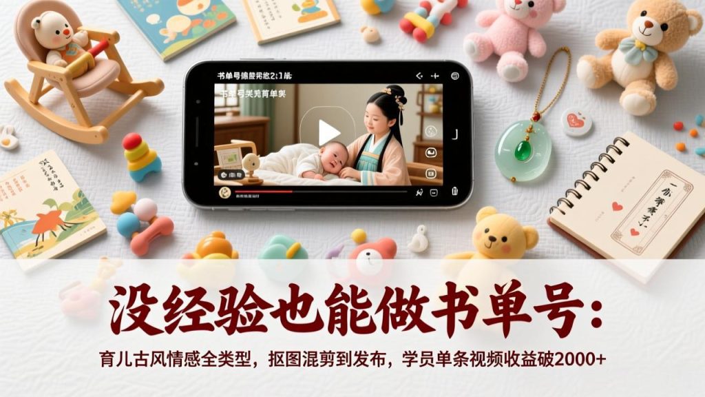 没经验也能做书单号：育儿古风情感全类型，抠图混剪到发布，学员单条视频收益破2000+-优创圈