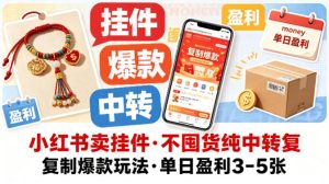 小红书卖挂件，不囤货纯中转复制爆款玩法，单日盈利3-5张-优创圈