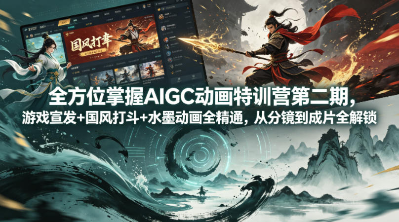 全方位掌握AIGC动画特训营第二期，游戏宣发+国风打斗+水墨动画全精通，从分镜到成片全解锁-优创圈