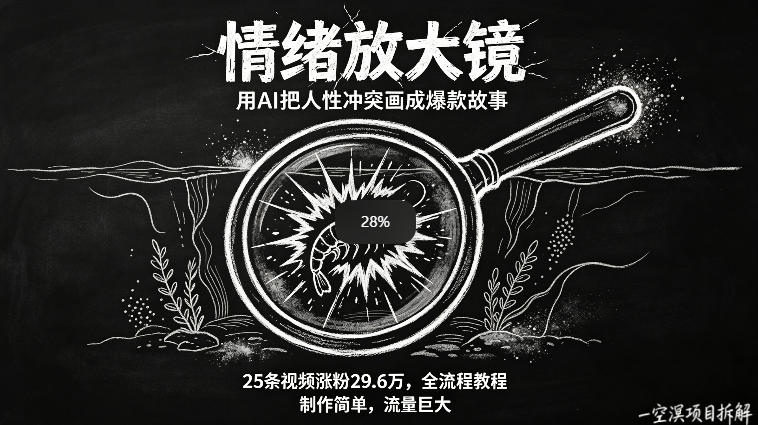 AI制作“情绪放大镜“视频，25条视频涨粉29.6W粉，流量巨大，制作简单，全流程教程-优创圈