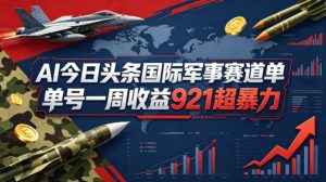 AI今日头条国际军事赛道，单号一周收益921，超暴力-优创圈