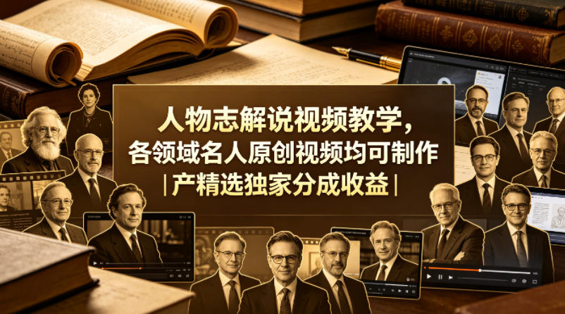人物志解说视频教学，各领域名人原创视频均可制作丨精选独家分成收益-优创圈