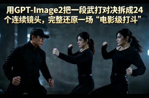 用GPT-Image2把一段武打对决拆成24个连续镜头，完整还原一场“电影级打斗”-优创圈