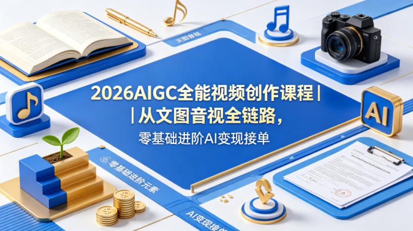 2026AIGC全能视频创作课程｜从文图音视全链路，零基础进阶AI变现接单-优创圈