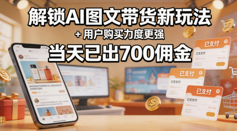 解锁ai图文带货新玩法+用户购买力度更强，当天已出700佣金，详细拆解-优创圈