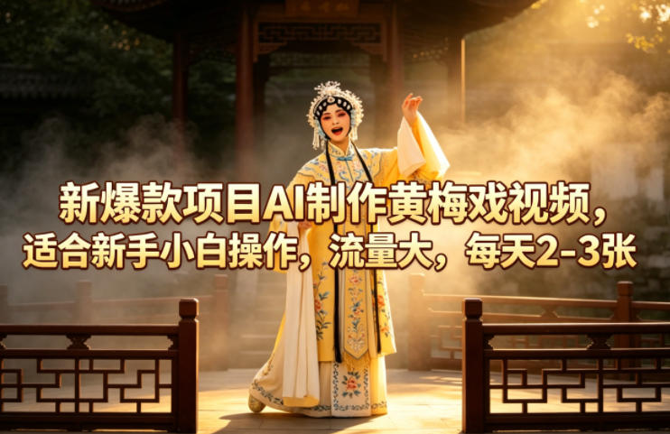 新爆款项目AI制作黄梅戏视频，适合新手小白操作，流量大，每天2-3张-优创圈