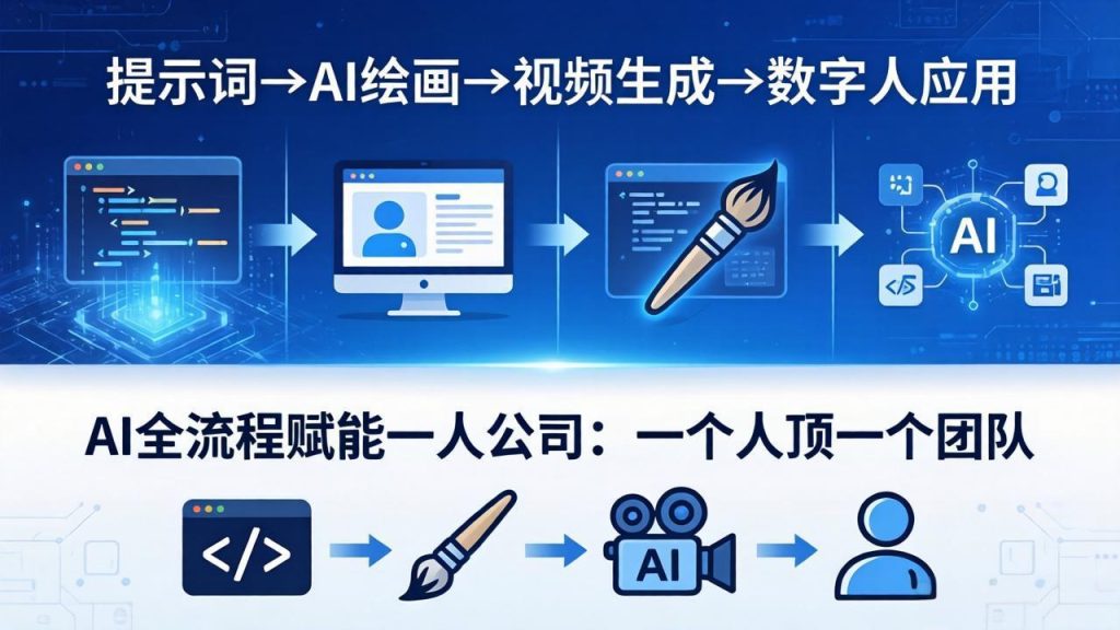 AI全流程赋能一人公司：提示词、绘画、视频、数字人、编程，一个人顶一个团队-优创圈